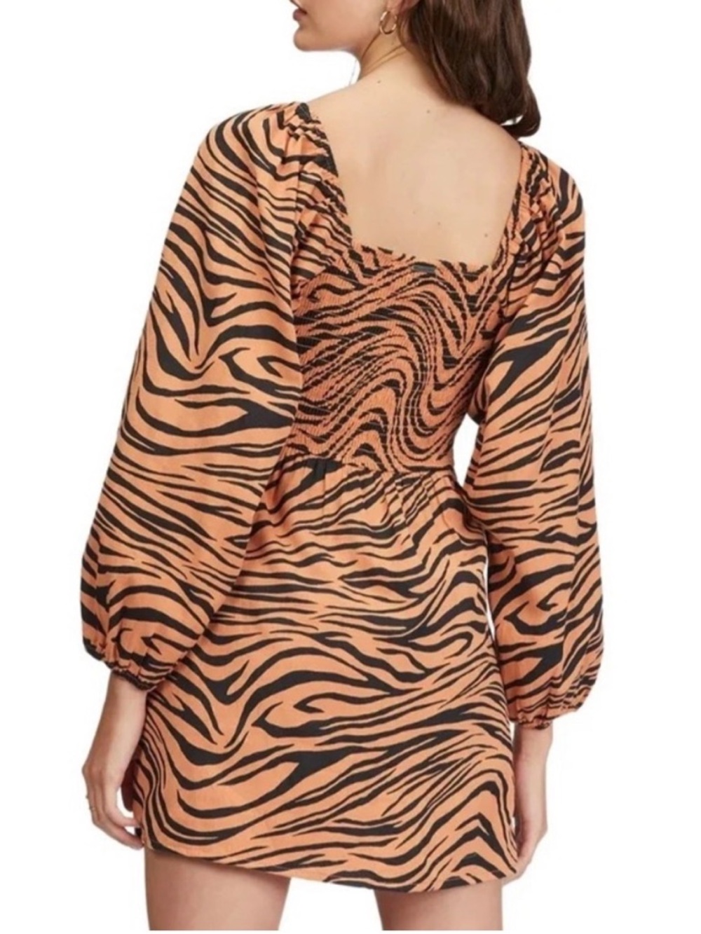 Billabong Off-Shoulder Tiger-Stripe Feeling Flirty Long Sleeve Mini Dress - Picture 2 of 4